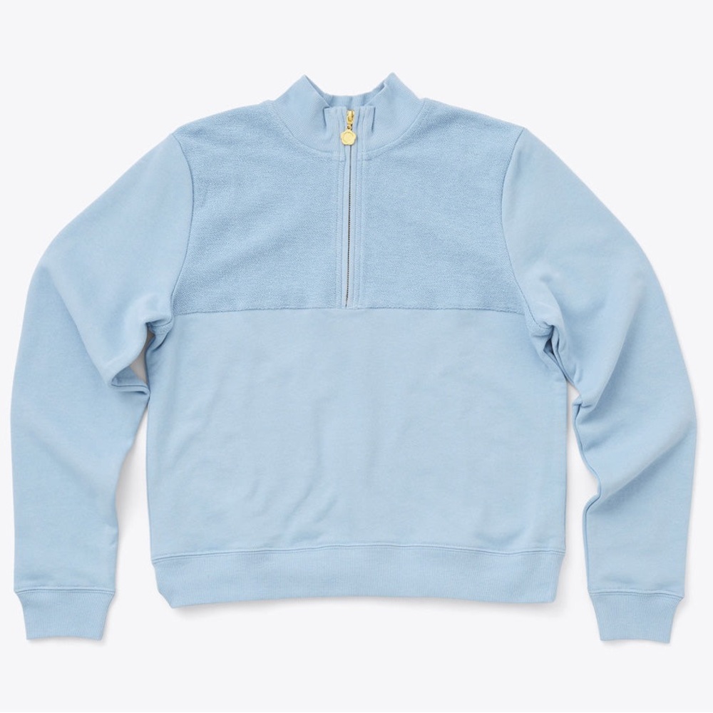 BAN.DO Women’s Sky Blue Half Zip Sweatshirt Flower Zipper Comfy Cozy Cute Large